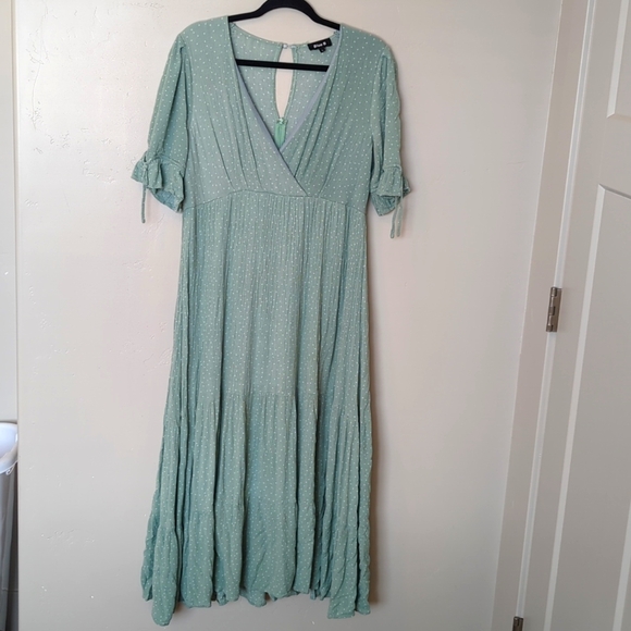 Blue B‎ Seafoam Green Polka Dot Tiered Dress L - Picture 1 of 10